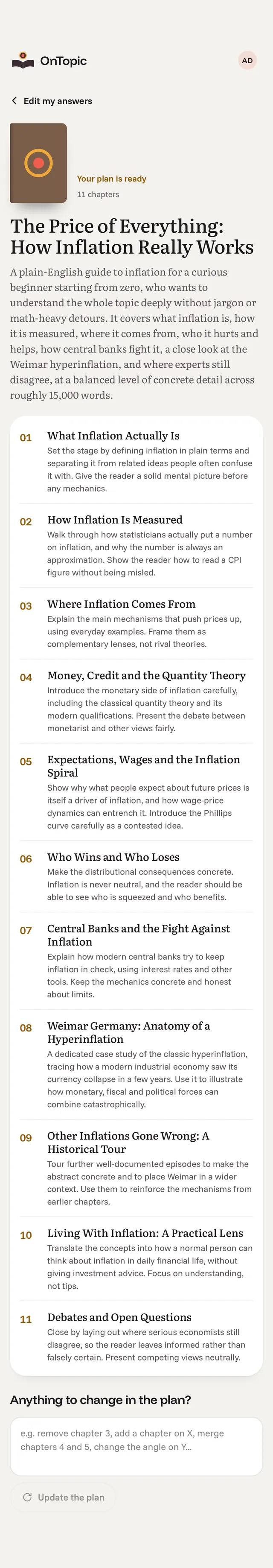 The OnTopic app: Table of contents